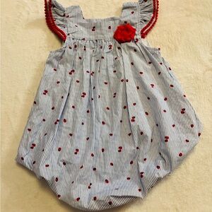 Baby Essentials Blue and White Striped Ladybug Romper 24 months EUC